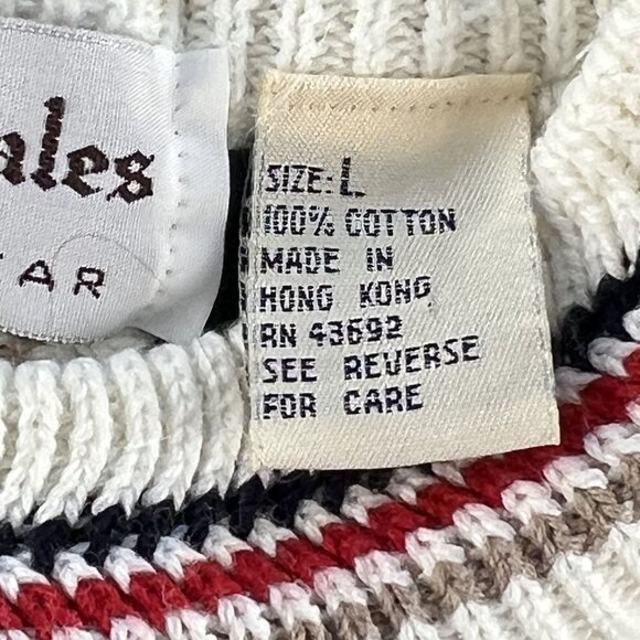 VTG North Wales 3D Textured Coogi Like Crew Neck Sweater L White Colorful Knit - Picture 4 of 12